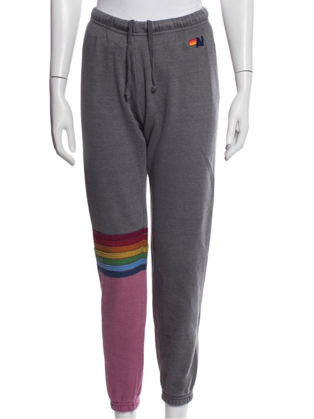 Aviator Nation Gray Colorblock Joggers with Purple Leg and Rainbow Stripe Size L